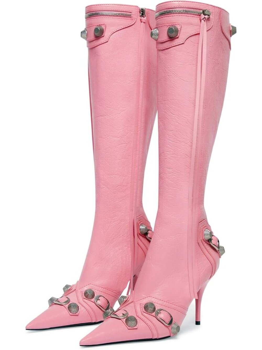 Women's Pink Stiletto Knee High Boots Pointed Toe Boot High Heel Boots Zipper